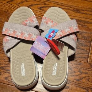 Skechers Women's On The Go Sandals in Beige and Coral